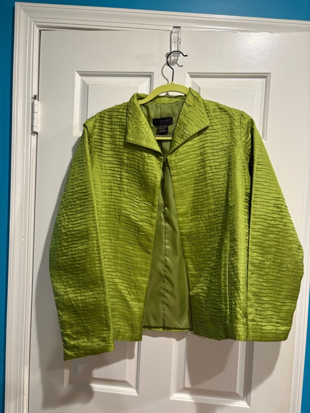 Silk land textured silk open jacket blazer line green sz M